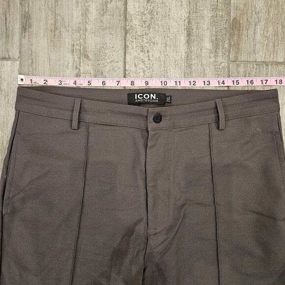 Icon Amsterdam Pleated Tapered Pants Men’s 2XL Brown Grey Slim Tailored Trousers - Picture 2 of 12